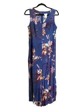 MONROE & MAIN WOMENS NAVY FLORAL ZIPUP CLOSURE STRAIGHT LEG JUMPSUIT SIZE 10